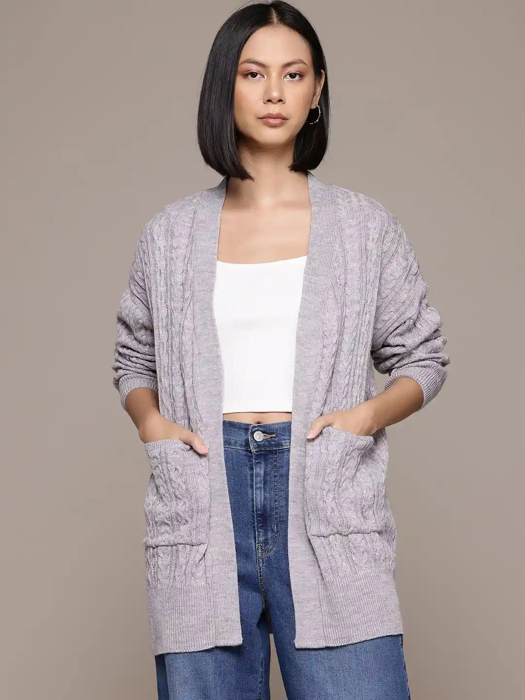 Buy The Roadster Lifestyle Pure Acrylic Cable Knit Longline - Main Image