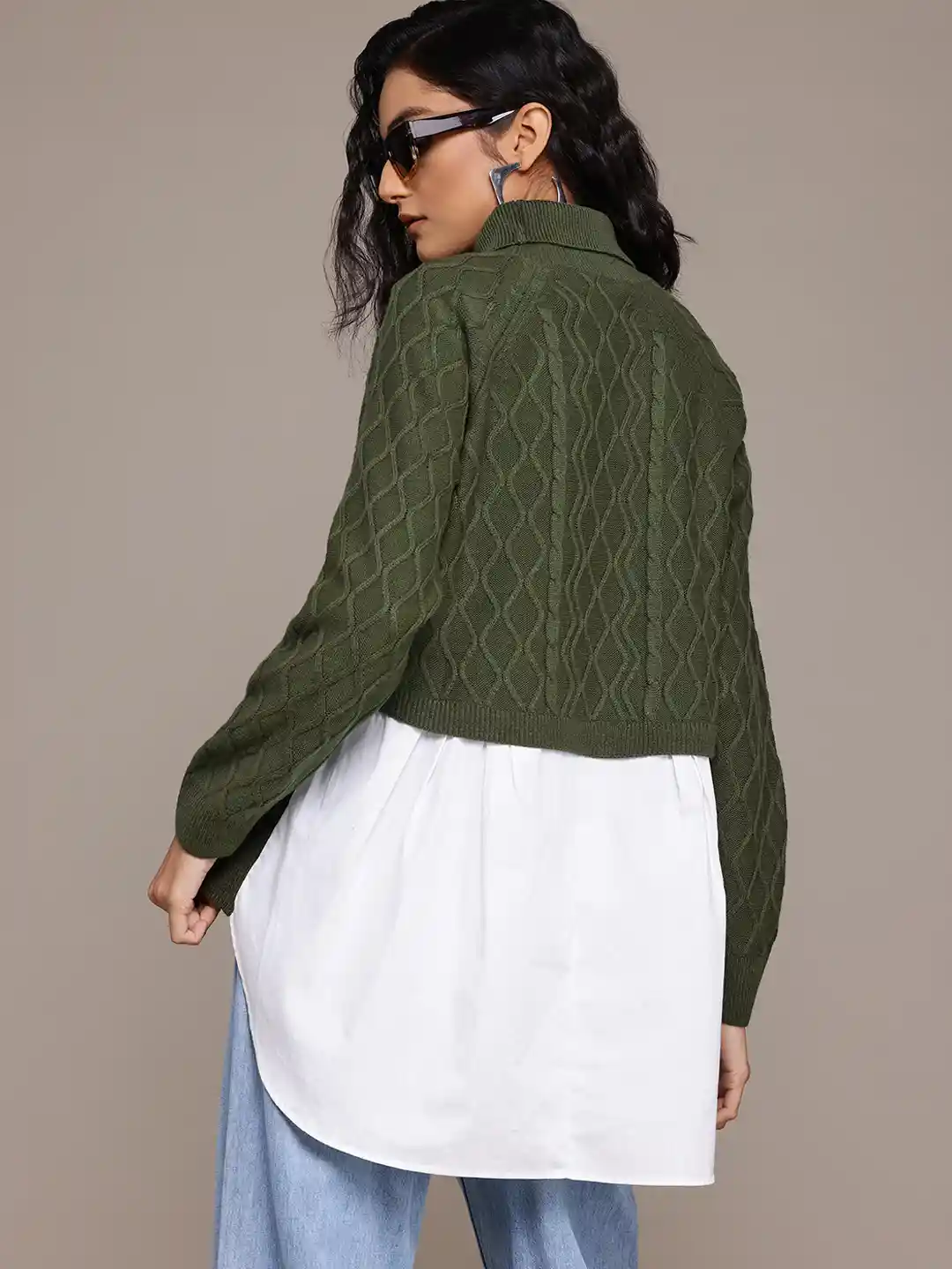 The Roadster Lifestyle Cable Knit High-Low Longline Pullover