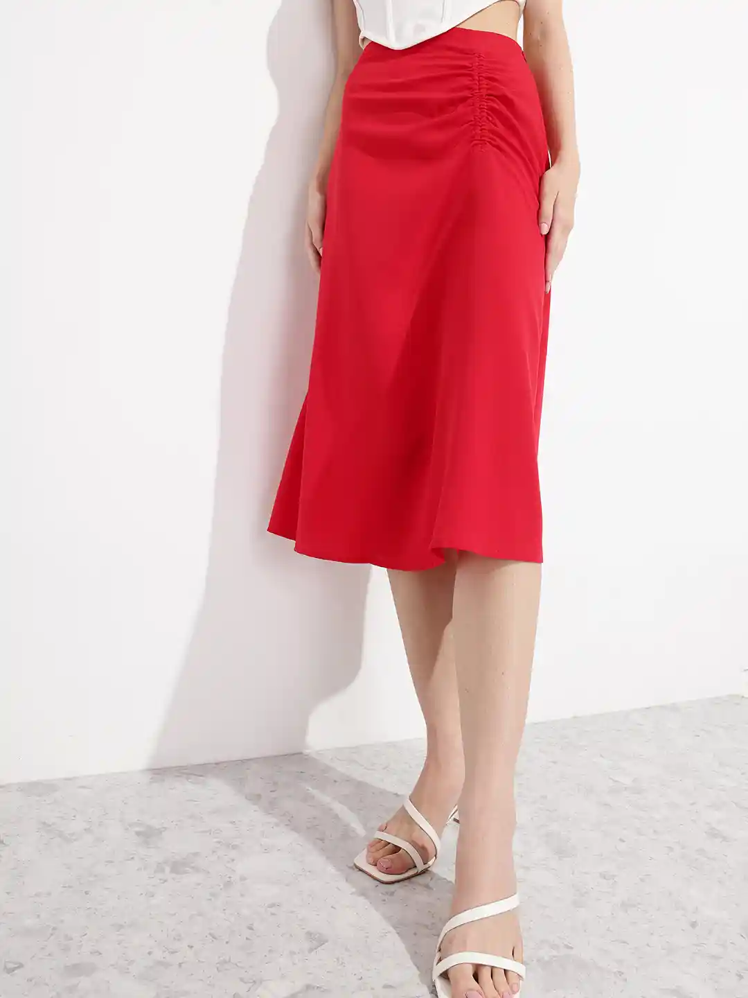 Buy DressBerry Ruched Knee Length A-Line Skirt Skirts for Women