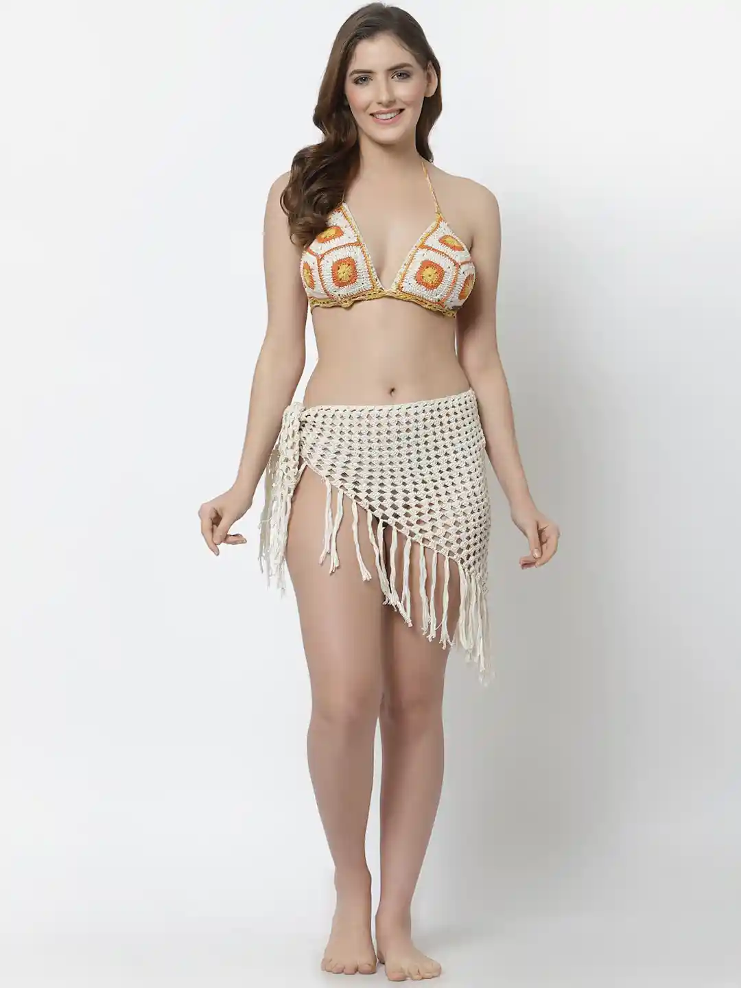 Buy Velvery Self Design Halter Neck Crochet Pure Cotton Swim Set