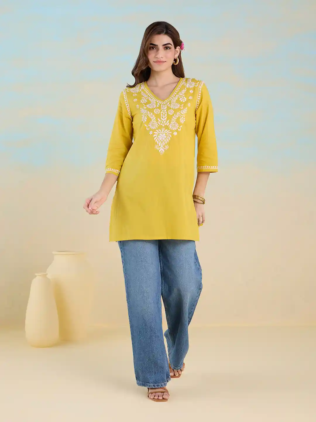 Chikankari Sweaters To Wear With Kurtis Adya Cotton Straight
