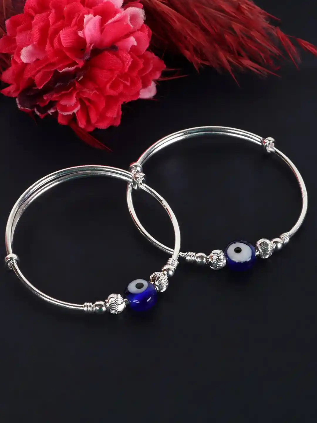 Silver Chest Kids Set Of 925 Pure Silver Evil Eye Bangle-Style Bracelets