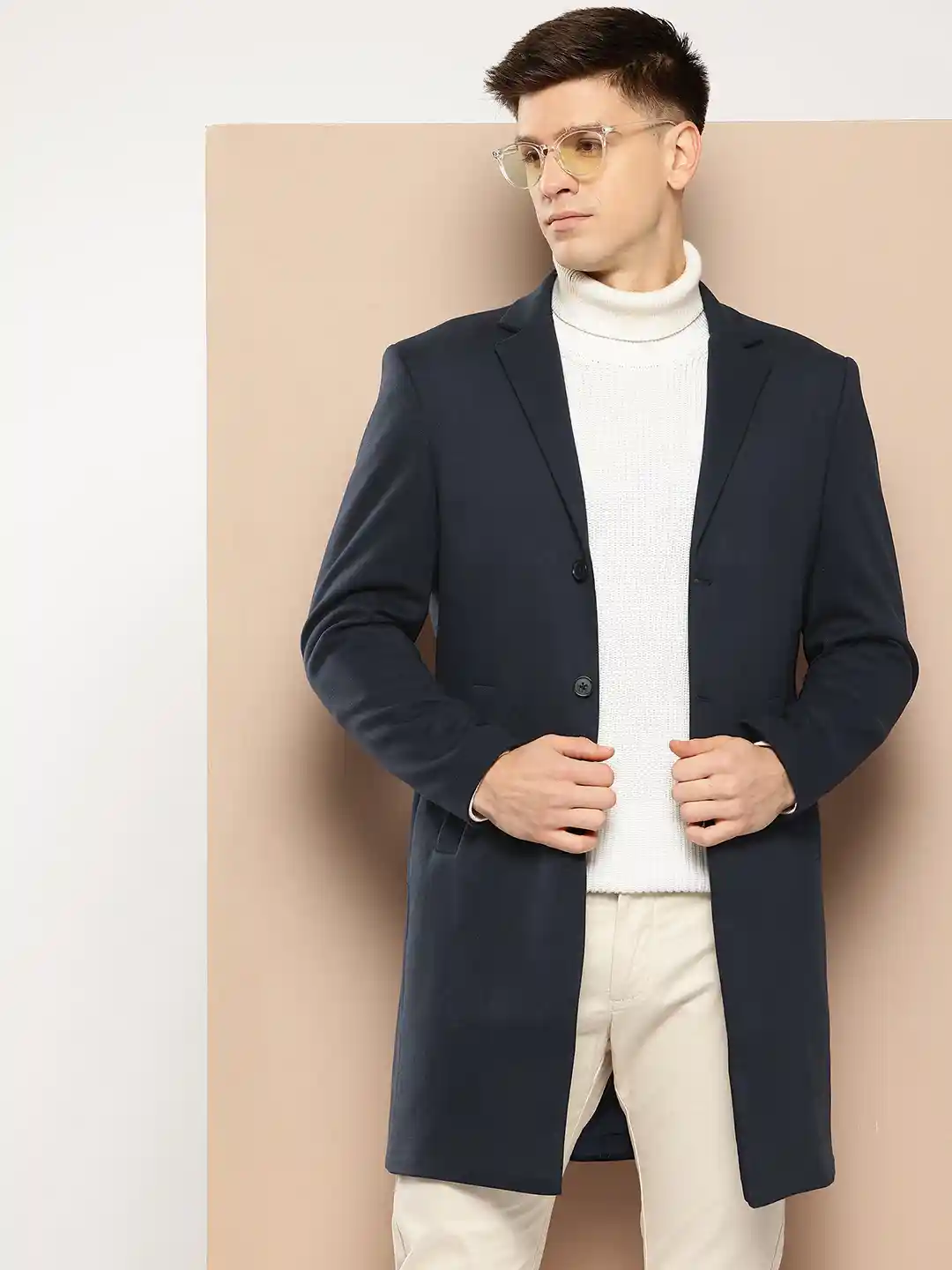 Buy INVICTUS Notched Lapel Collar Longline Overcoat Coats for