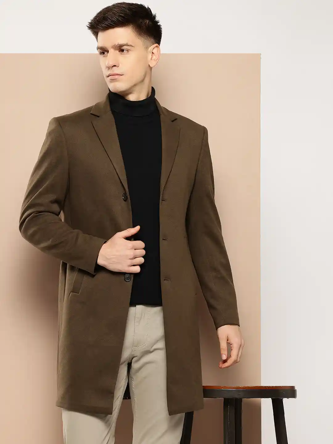 Buy INVICTUS Notched Lapel Collar Longline Overcoat Coats for