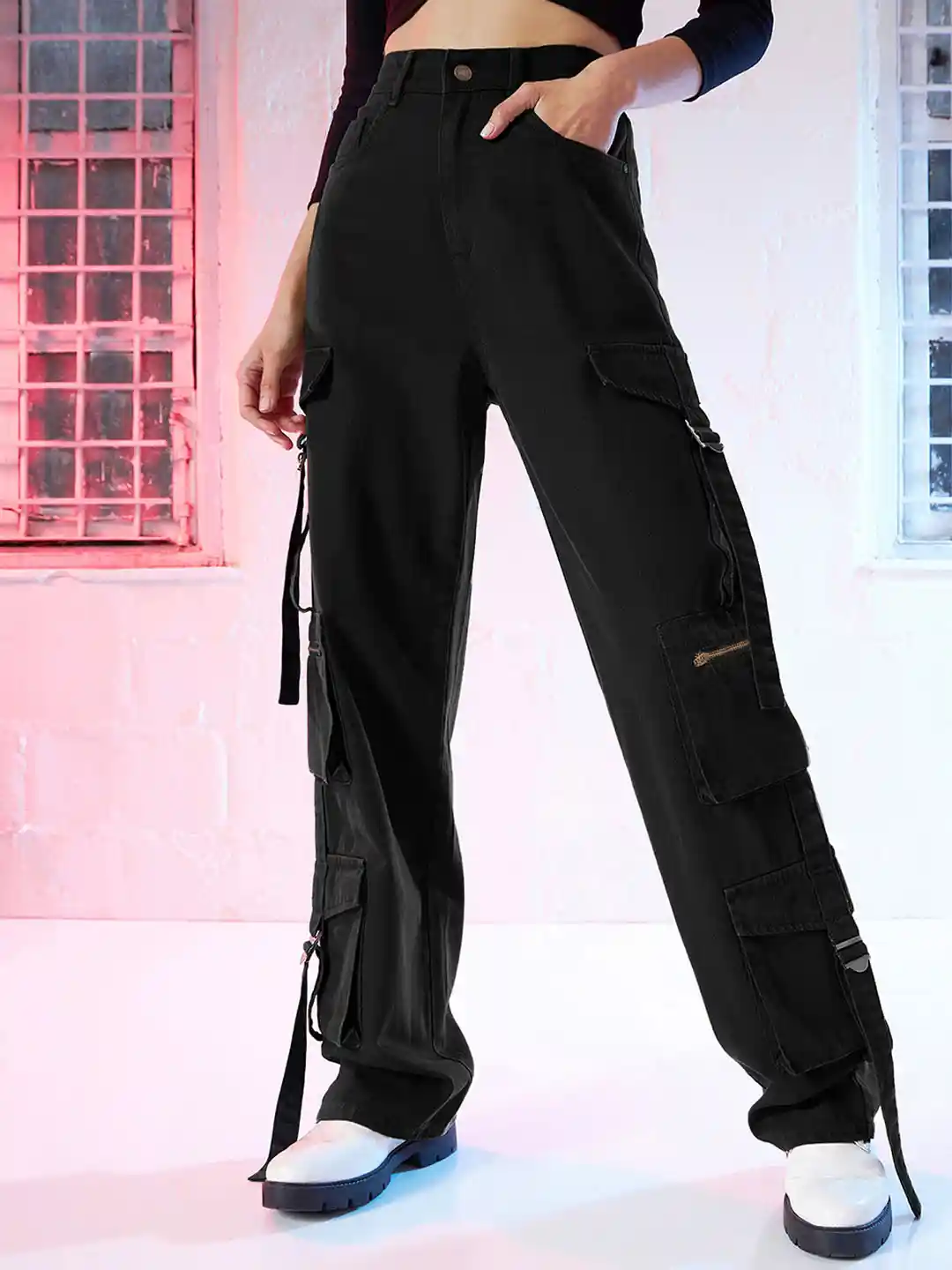 Cargo Pants Jeans For Women On Myntra Buy SASSAFRAS Women Black