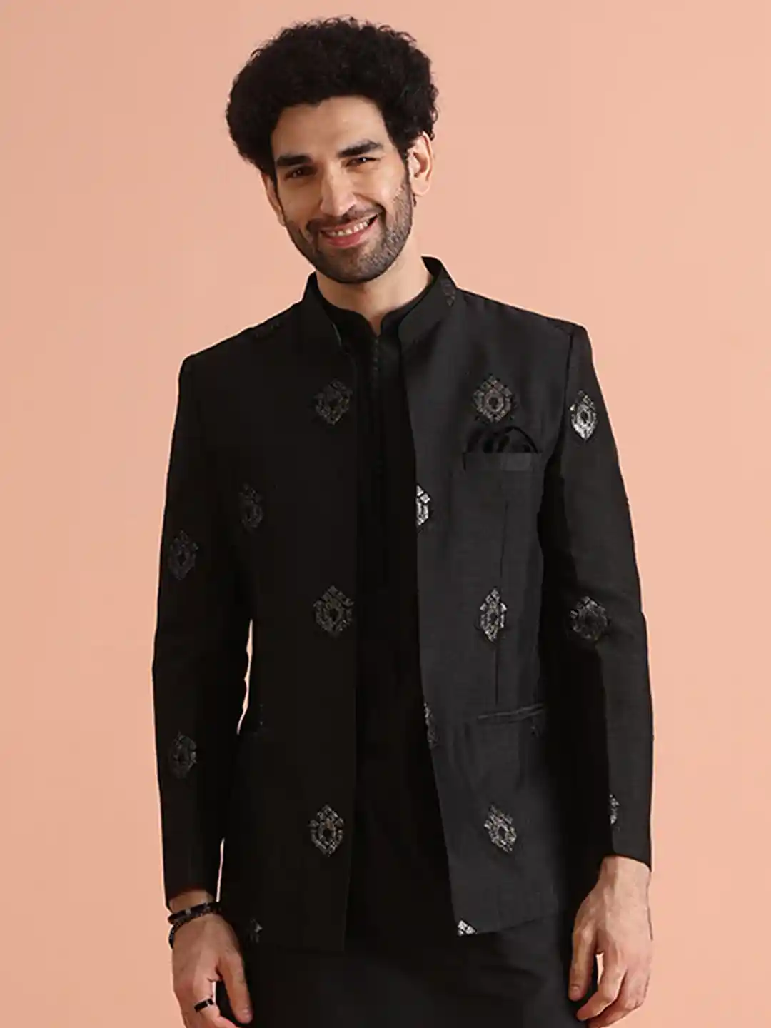 Buy KISAH Men Printed Open Front Jodhpuri Bandhgala Blazer