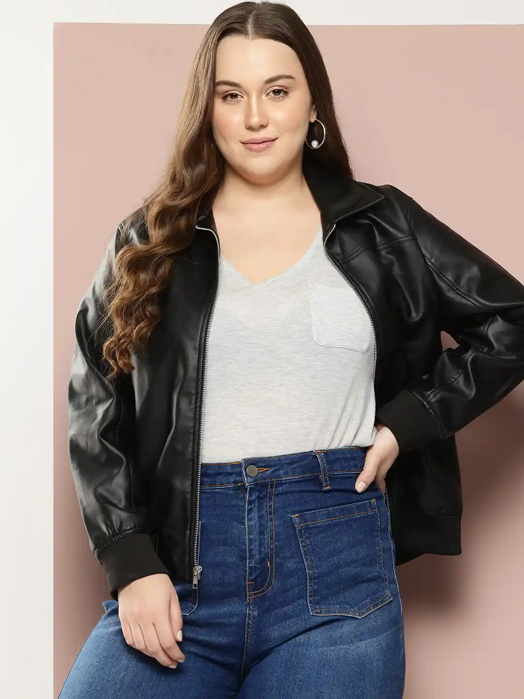 Buy Sztori Plus Size Faux Leather Tailored Jacket Jackets for