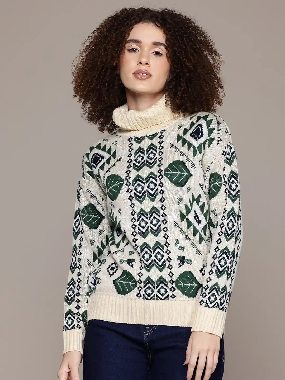 The Roadster Lifestyle Self-Designed Turtle Neck Acrylic Pullover