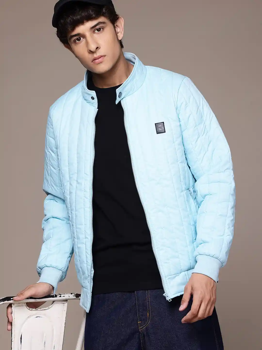 Buy Roadster Stand Collar Quilted Jacket With Zippered Pockets
