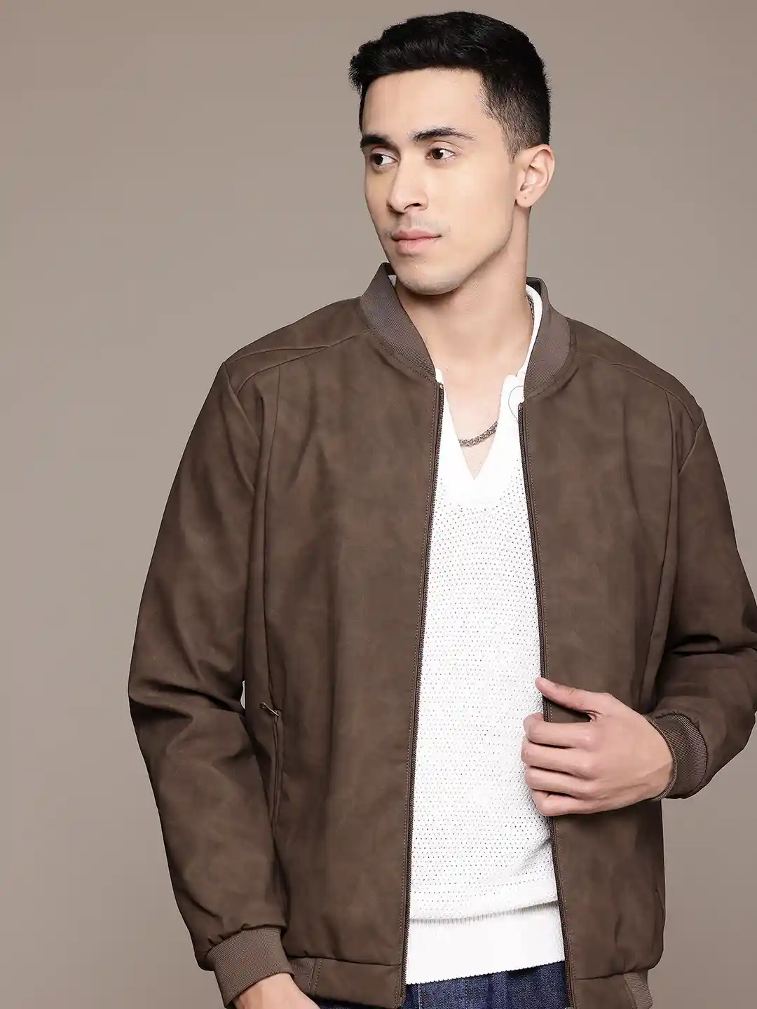 Buy The Roadster Life Mandarin Collar Faux Leather Bomber