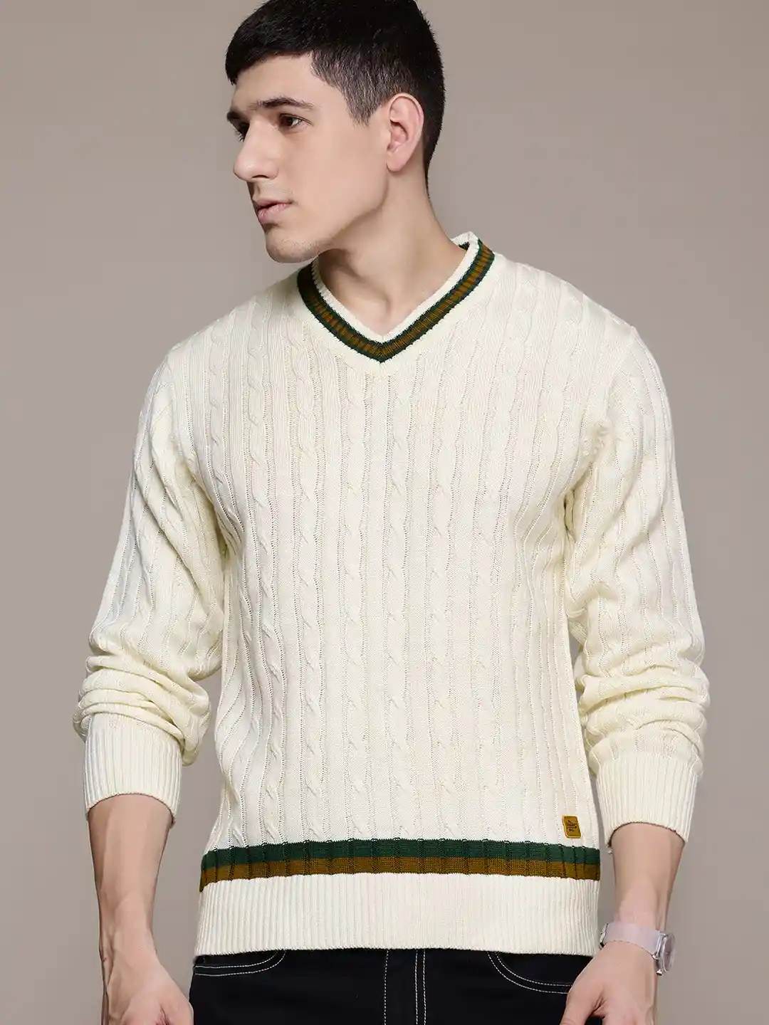 Buy The Roadster Lifestyle V-Neck Cable Knit Pullover