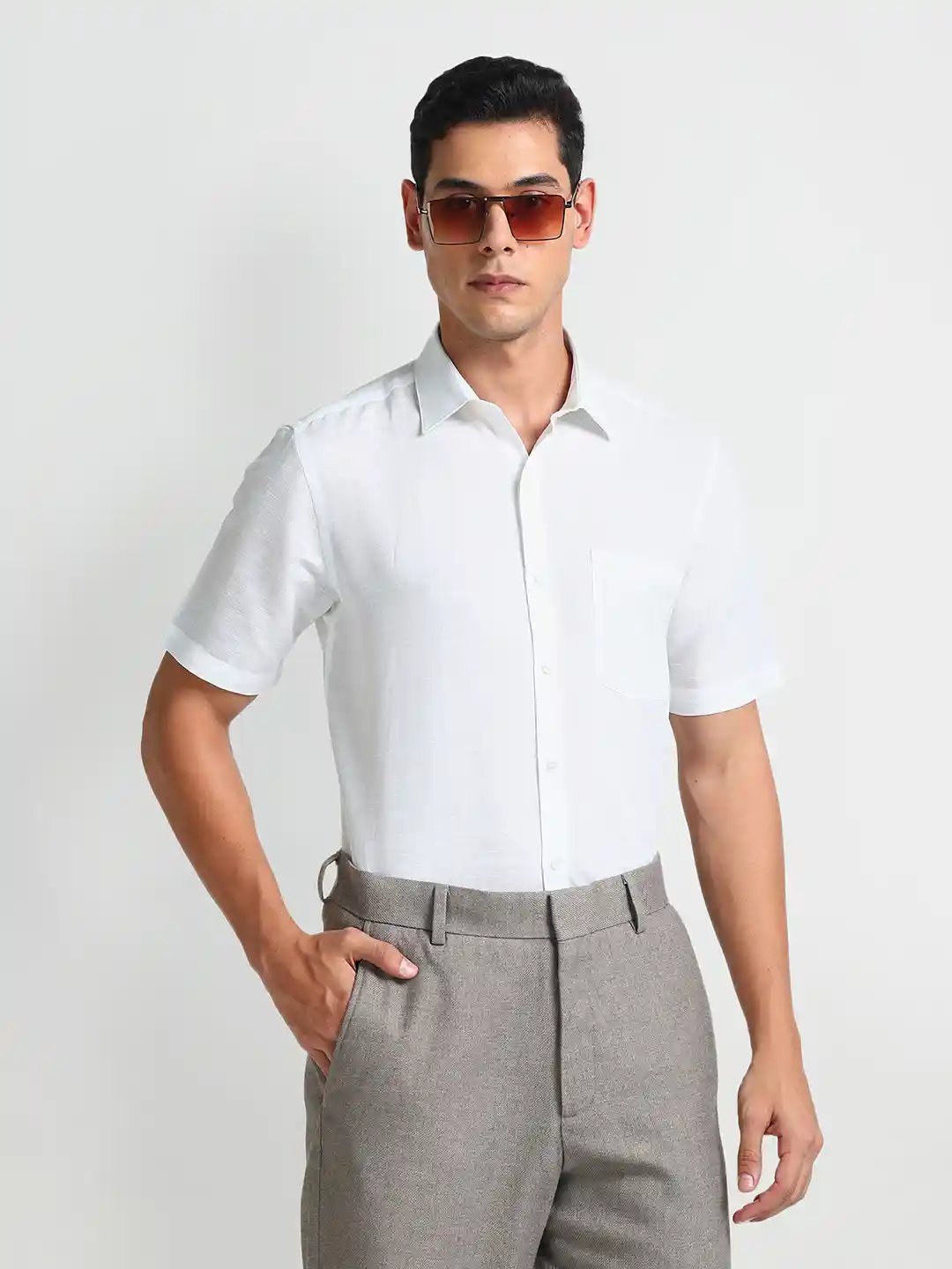 Buy Arrow Classic Fit Spread Collar Short Sleeves Formal Shirt