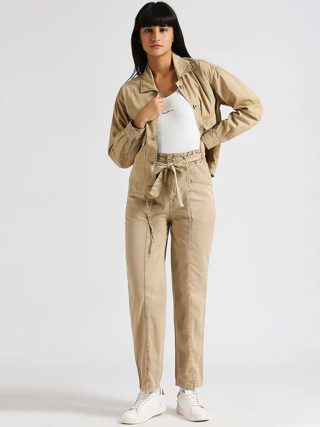 Pepe Jeans Women High-Rise Pure Cotton Trousers