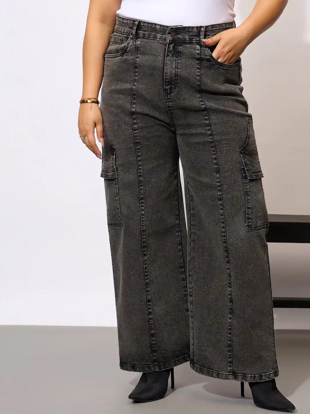 Buy SASSAFRAS Curve Women PLus Size Comfort Acid Wash Clean Look