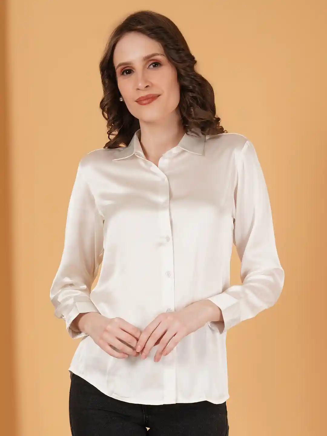 Blouse Silk White Button Down Shirt Fbella Comfort Tailored Fit