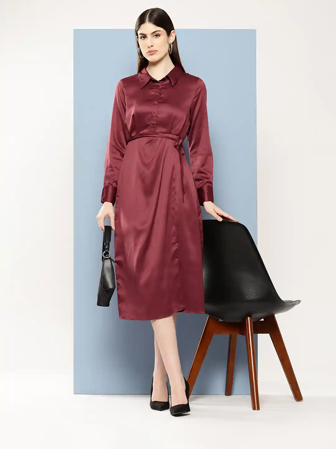Buy Chemistry Satin Formal Shirt Style Midi Dress Dresses for