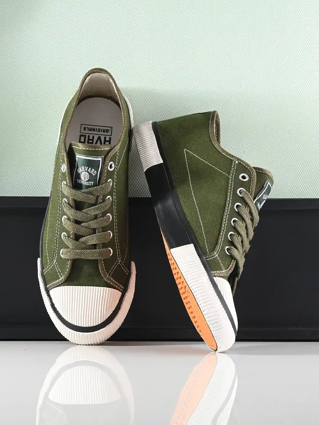 Harvard Men Olive Green Round Toe Canvas Sneakers