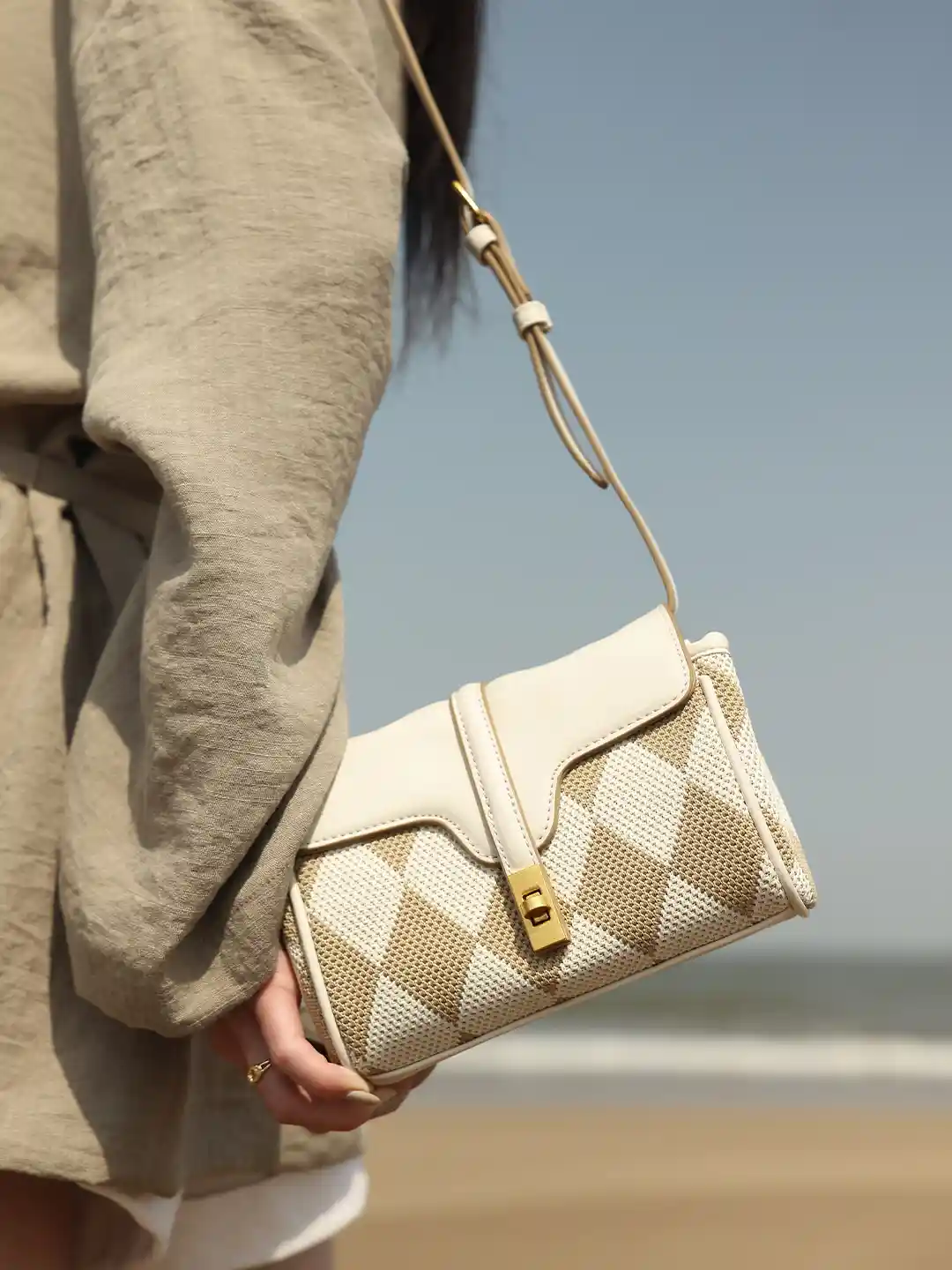 Inc Textured Zip Detail Bucket Sling Bag