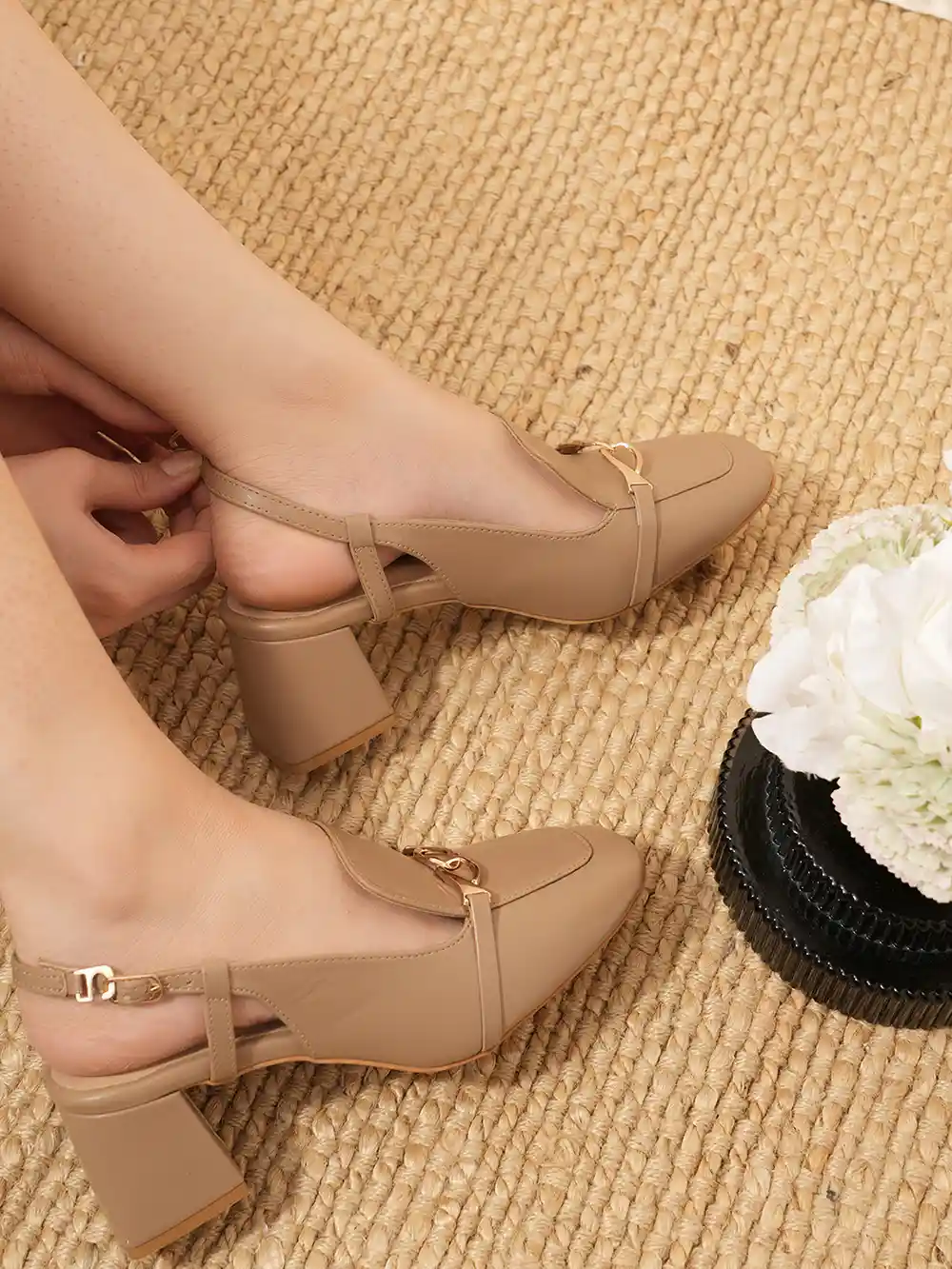 Buy SCENTRA Textured Backstrap Block Heel Mules Heels for Women