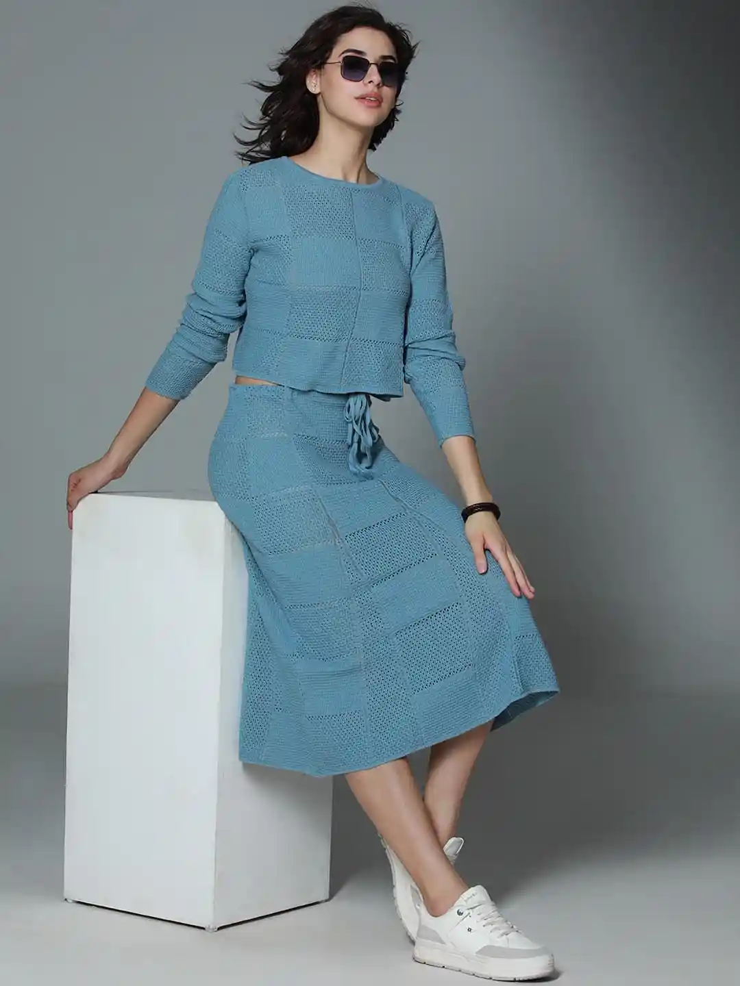 Buy High Star Crochet Pure Cotton Crop Top Midi Skirt Co Ords Co