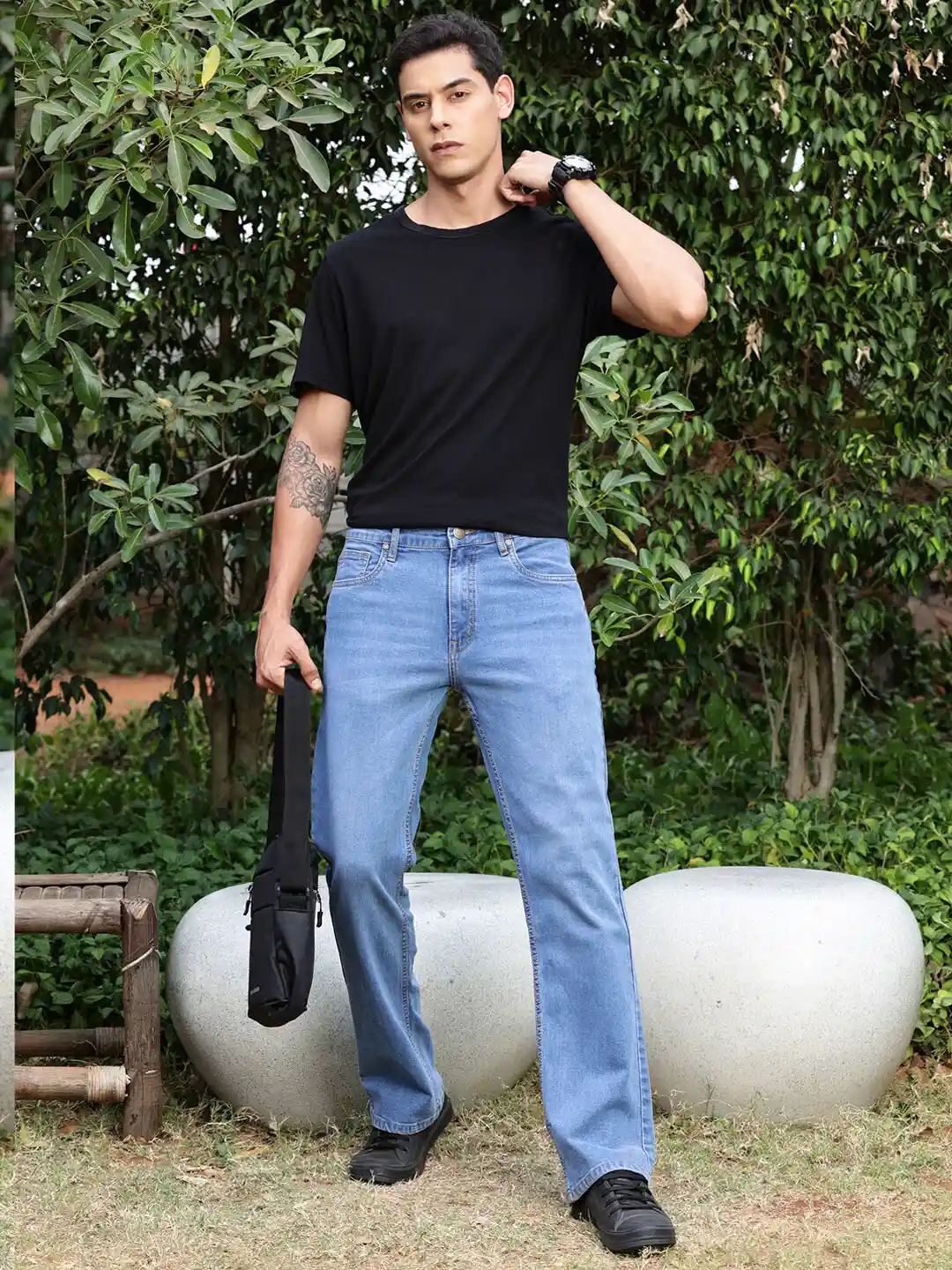 Buy Mast Harbour Blue Men Smart Bootcut Clean Look Stretchable