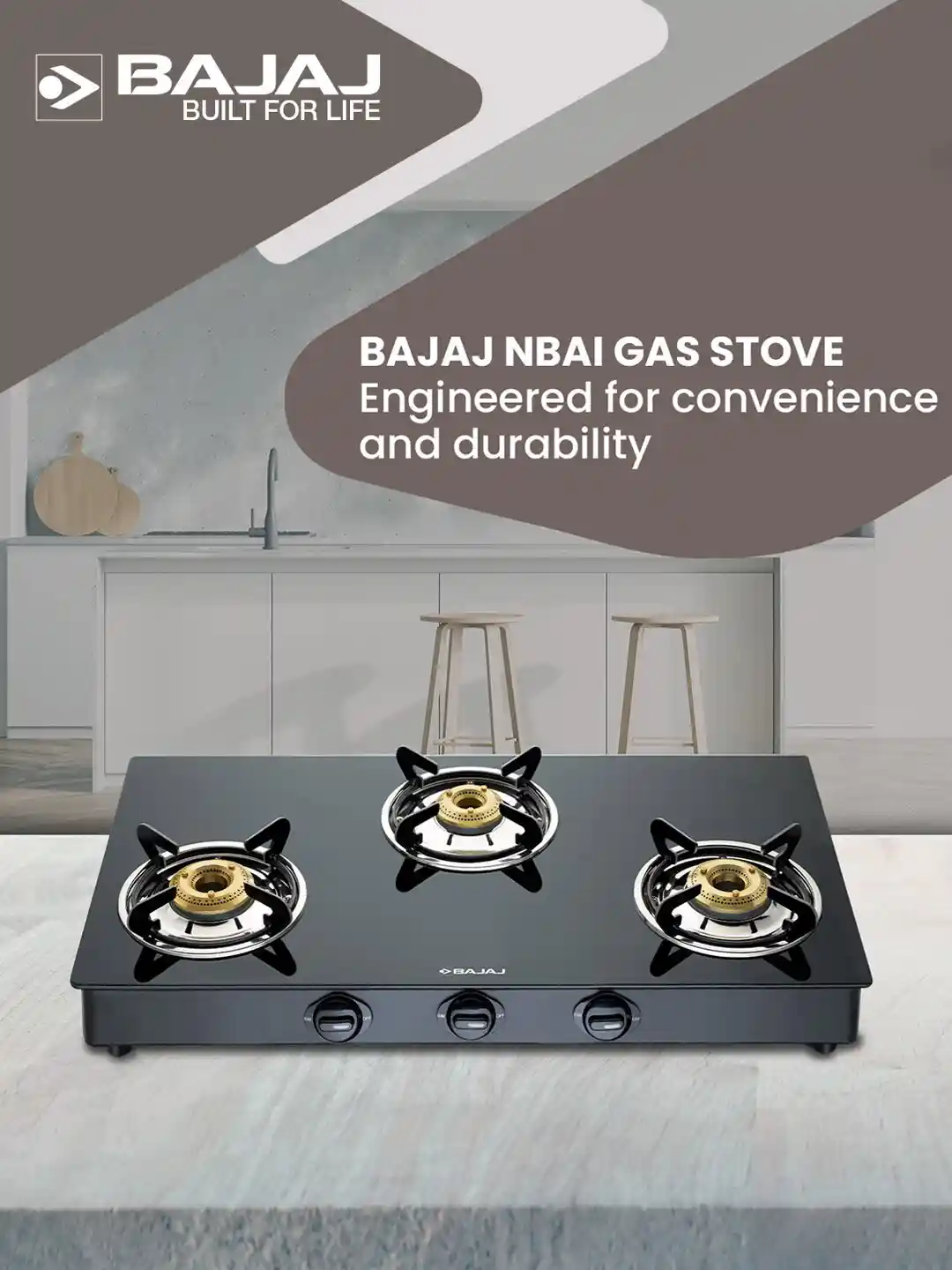 Buy Bajaj NBAI Black Glass Top Burner Automatic Gas Stove Gas