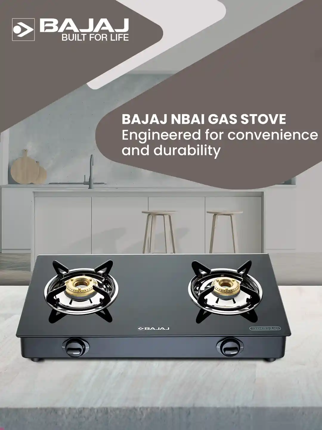 Bajaj Black Burner NBAI Powder Coated Glasstop Gas Stove