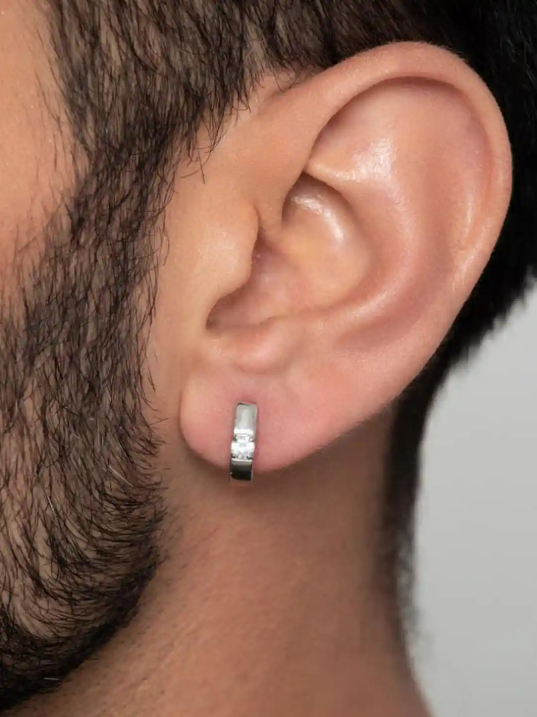 Mens Silver Real Silver Hoop Earrings Men Silver-Plated Half Hoop Earrings