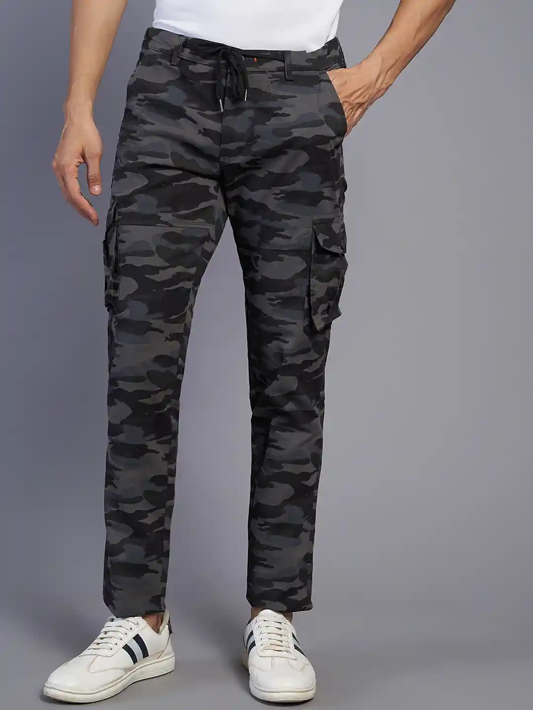 Buy JADE BLUE Camouflage Printed Slim-Fit Cotton Cargo Track Pants