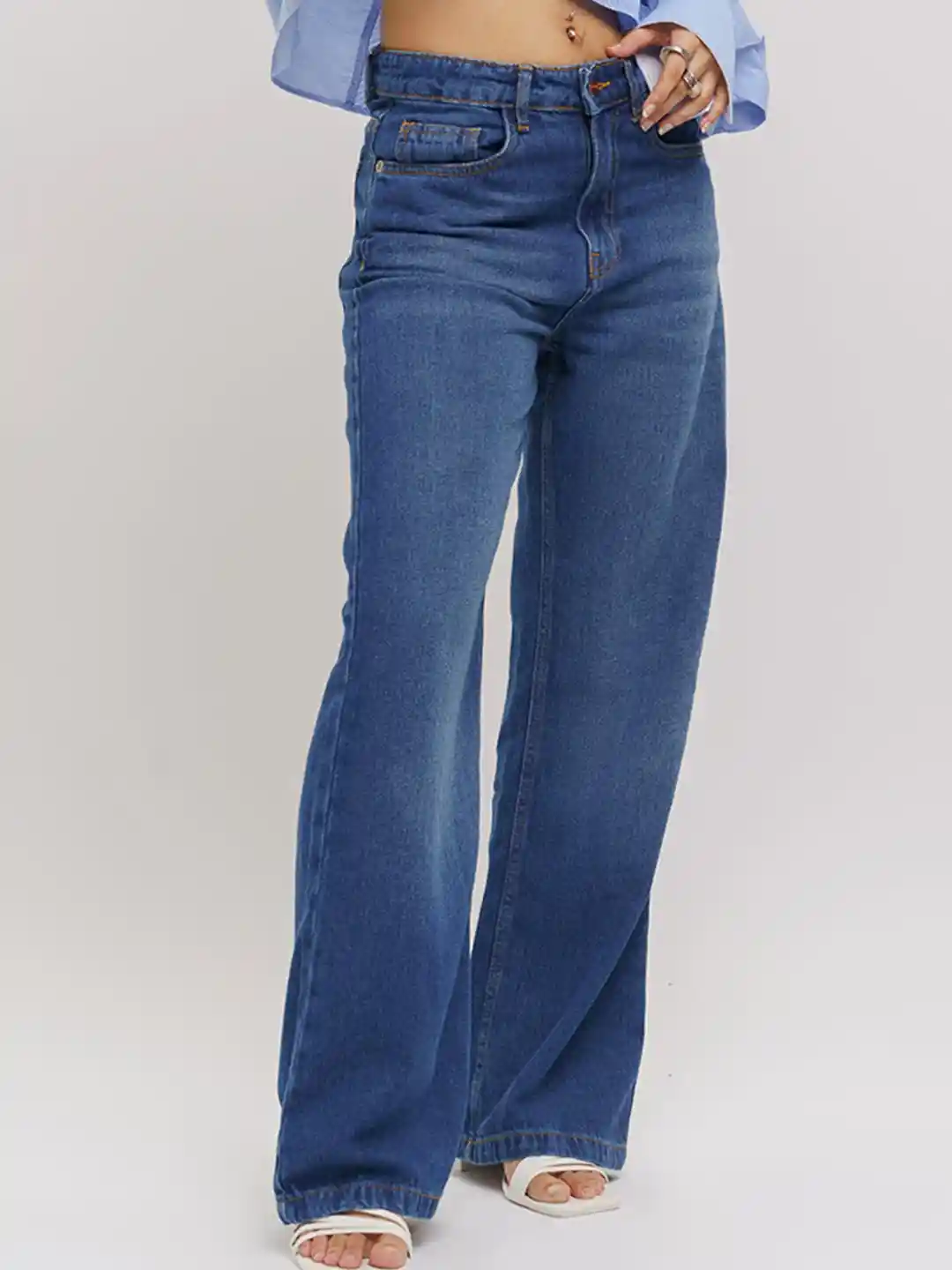 Buy FREAKINS Blue Women Wide Leg High-Rise Light Fade Jeans