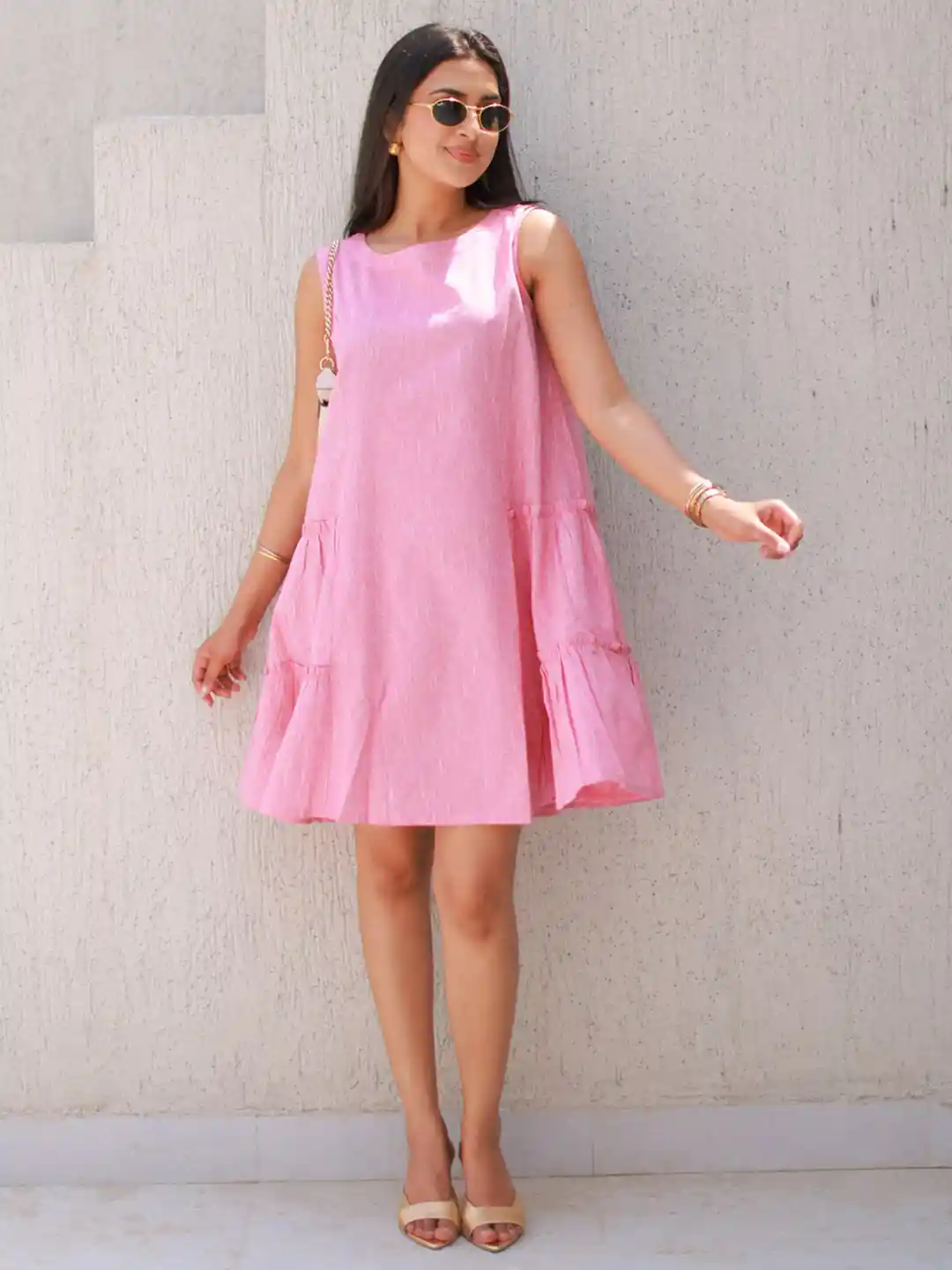 Ambraee Round neck Sleeveless Above Knee A-Line Dress