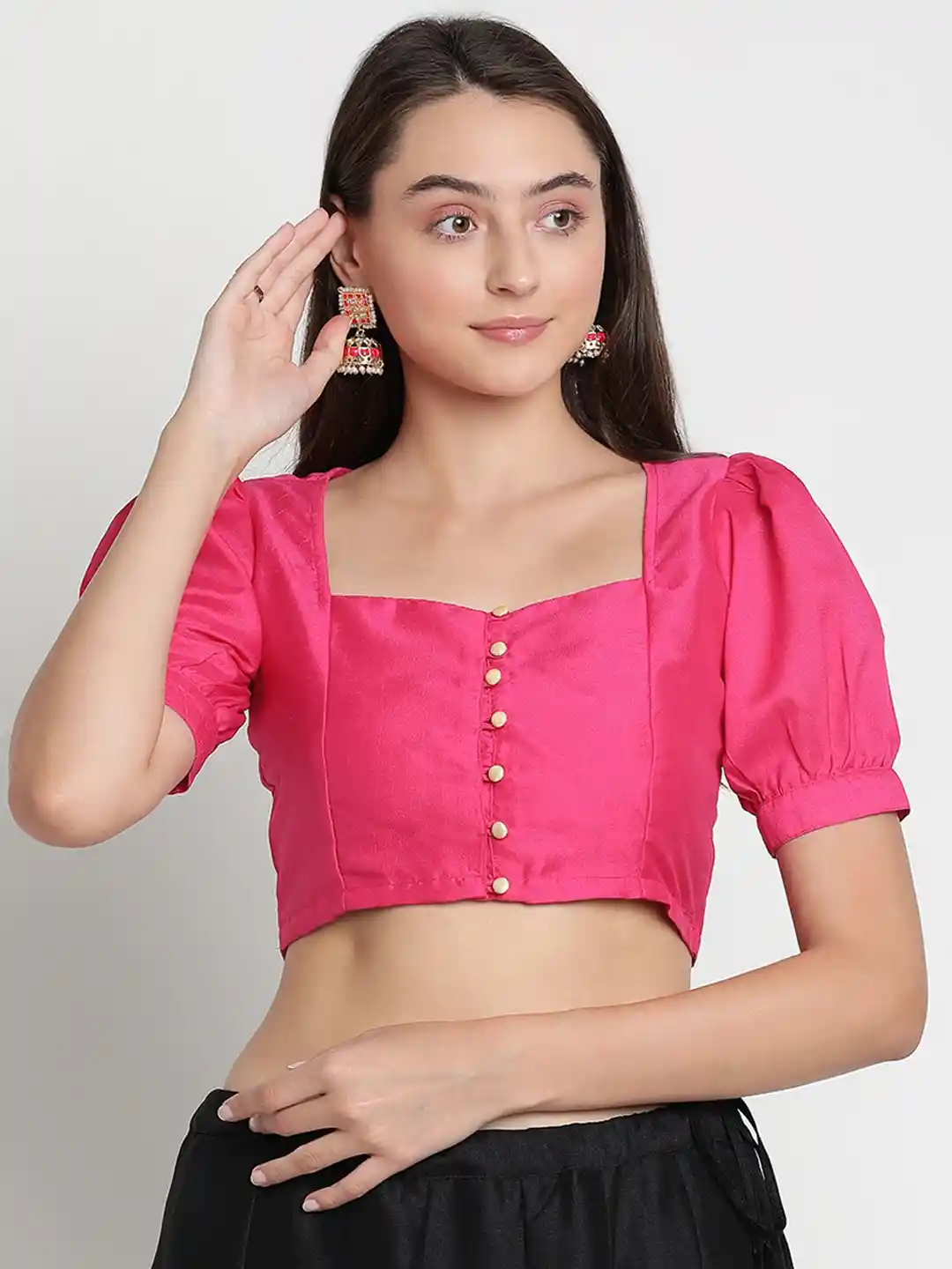 yo BIOTOP】cupro gather puff blouse