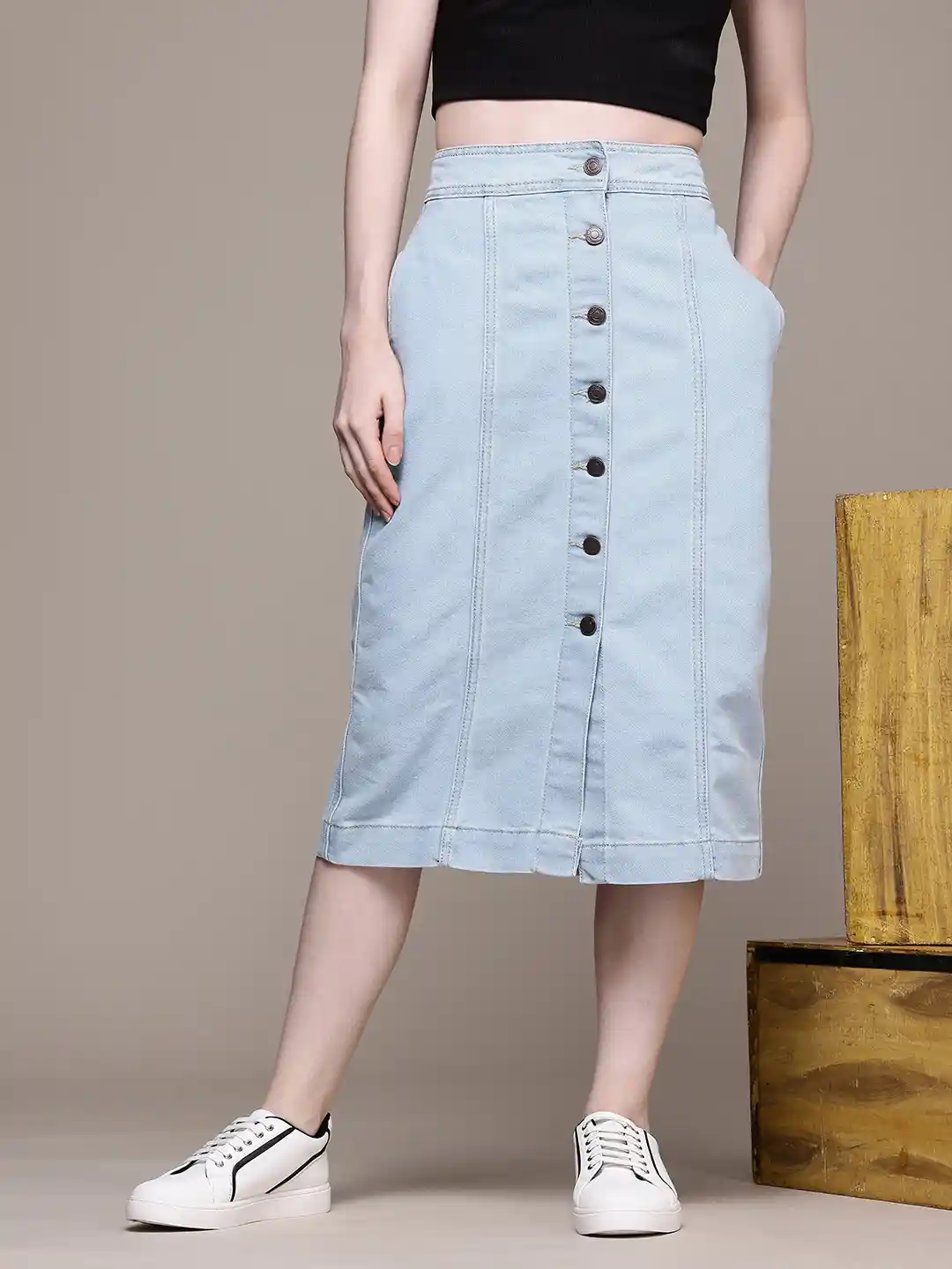 Buy The Roadster Life Women A-line Denim Midi Skirt Skirts
