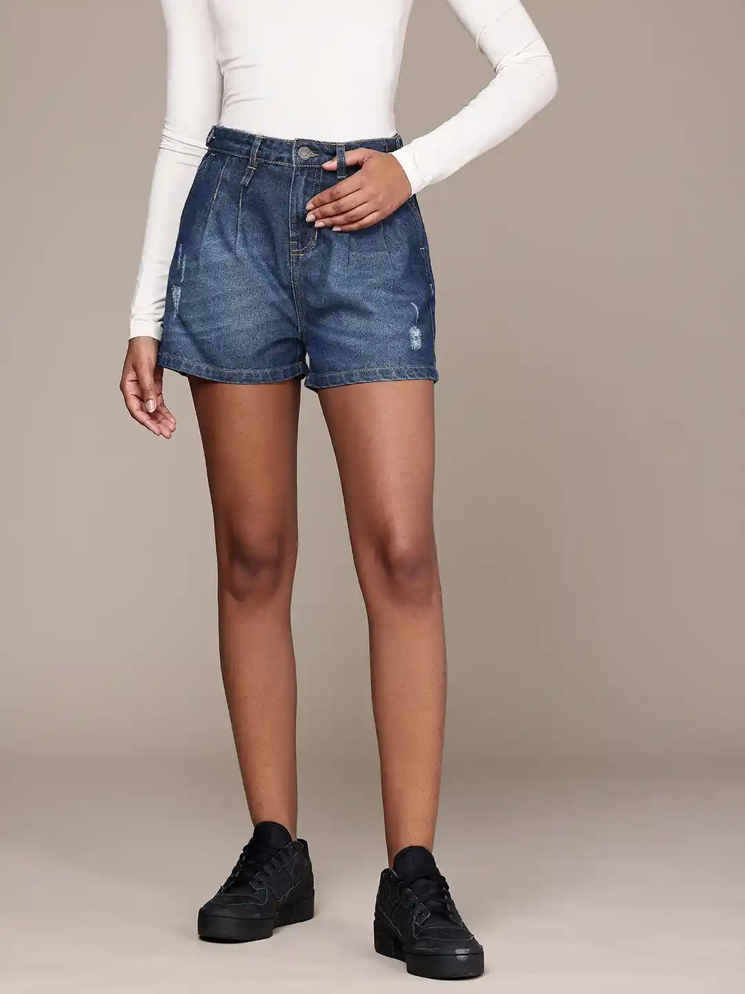 Buy The Roadster Life Women Distressed Washed Denim Shorts