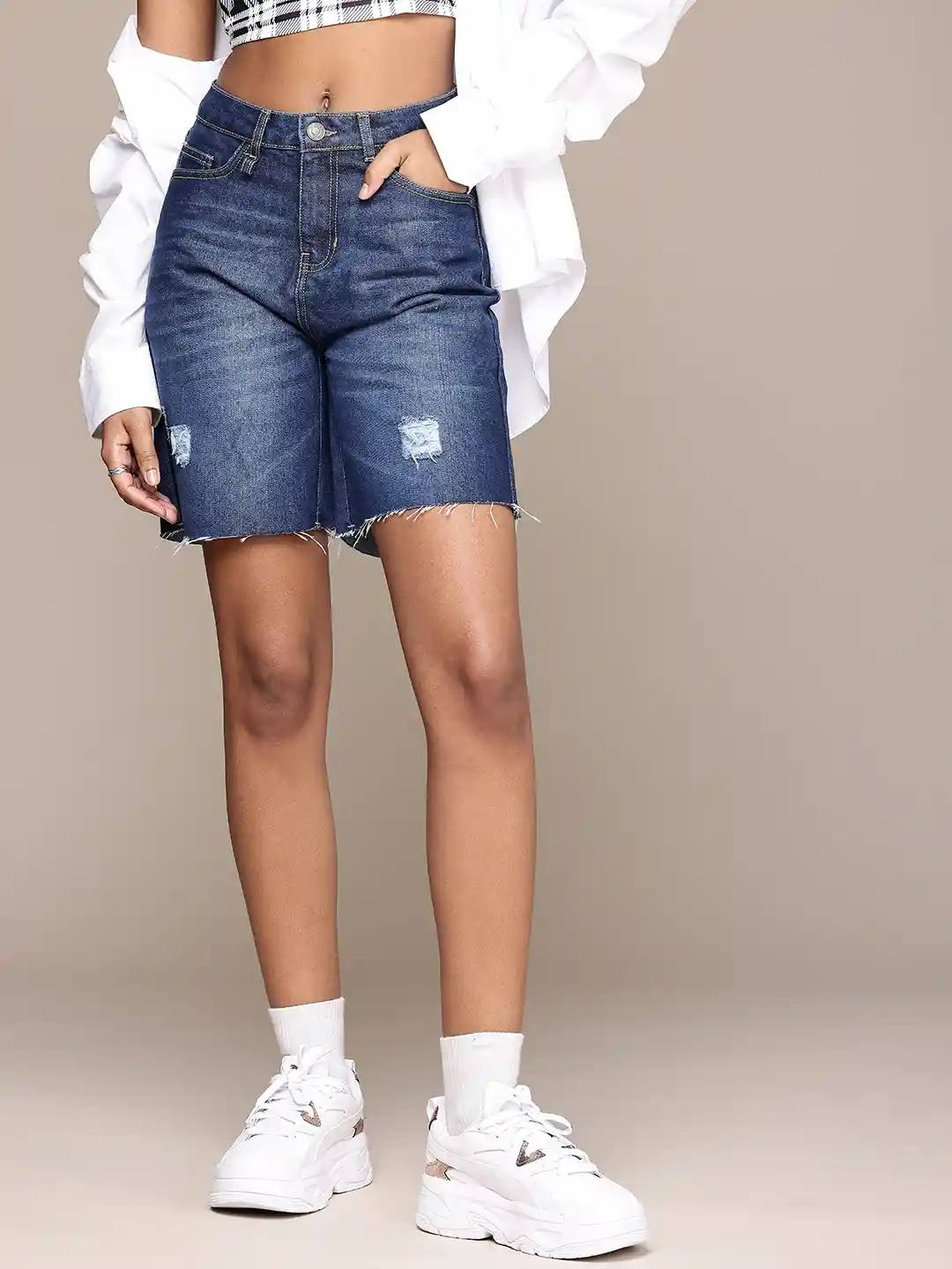 Buy The Roadster Life Women Distressed Denim Shorts Shorts