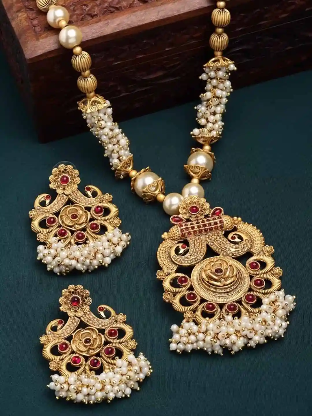 Buy MANSIYAORANGE Gold Plated Artificial Stones and Beads Temple