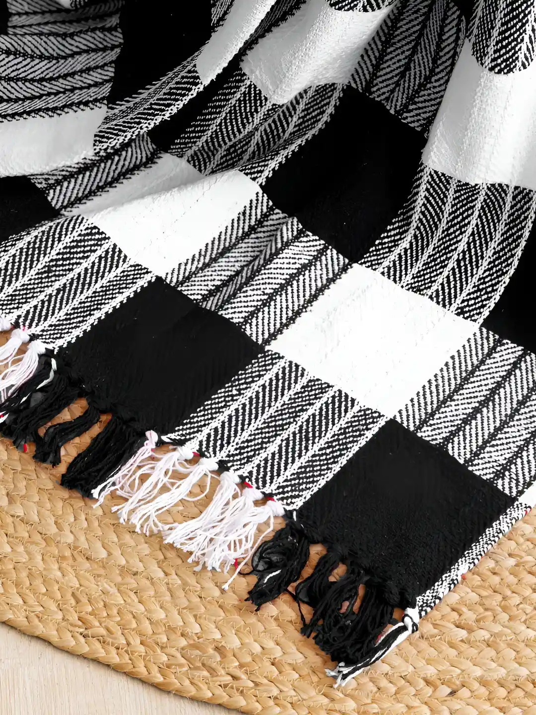 Buy HOMEMONDE Black White Checked 210 GSM Single Bed Throw