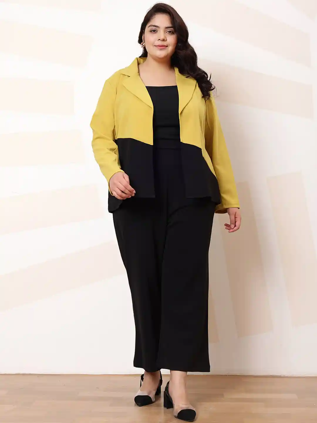 Buy Athena Ample Black Plus Size Colourblocked Top and Blazer With