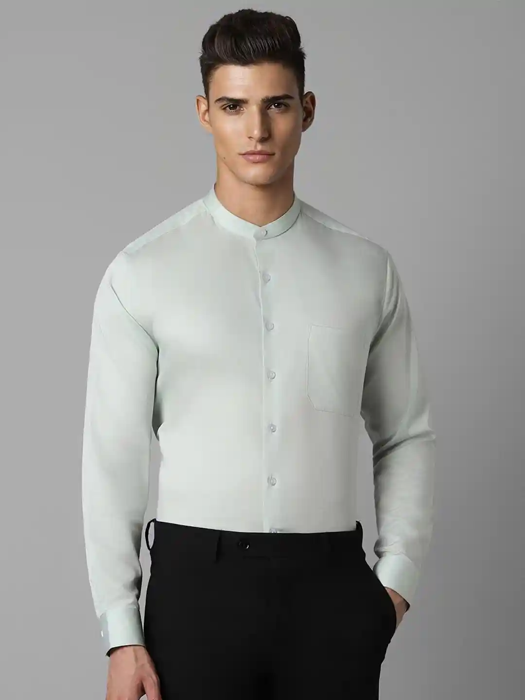 Buy Louis Philippe Mandarin Collar Long Sleeves Cotton Formal