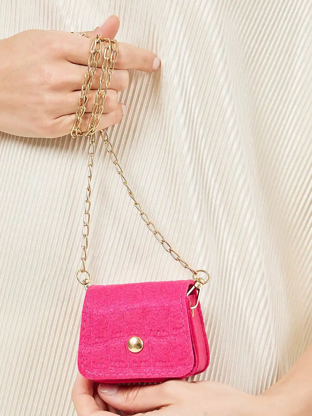Buy Styli Pink Textured Miniature Sling Bag Handbags for Women