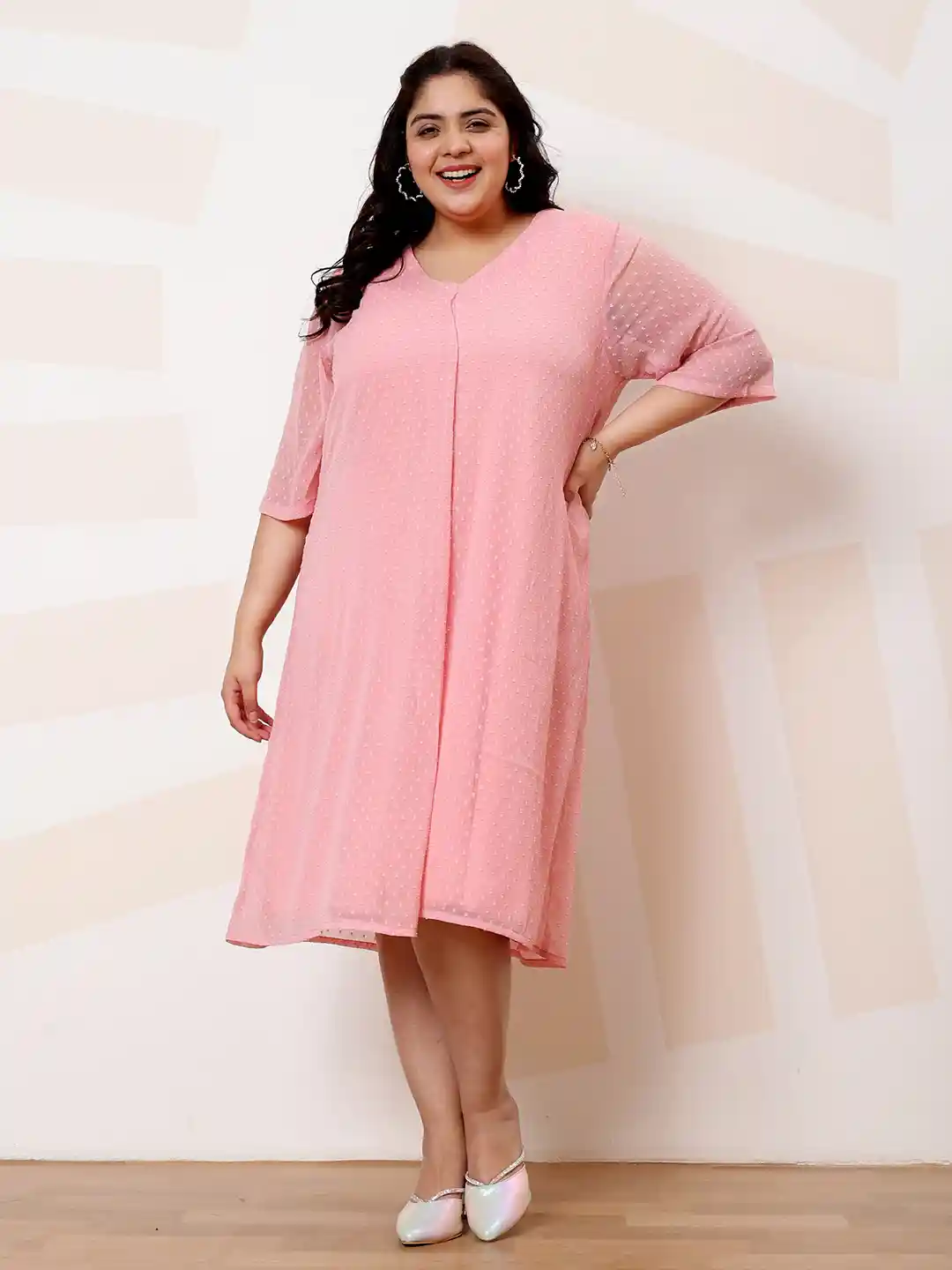 Buy Athena Ample Plus Size Self Design A-Line Casual Dress