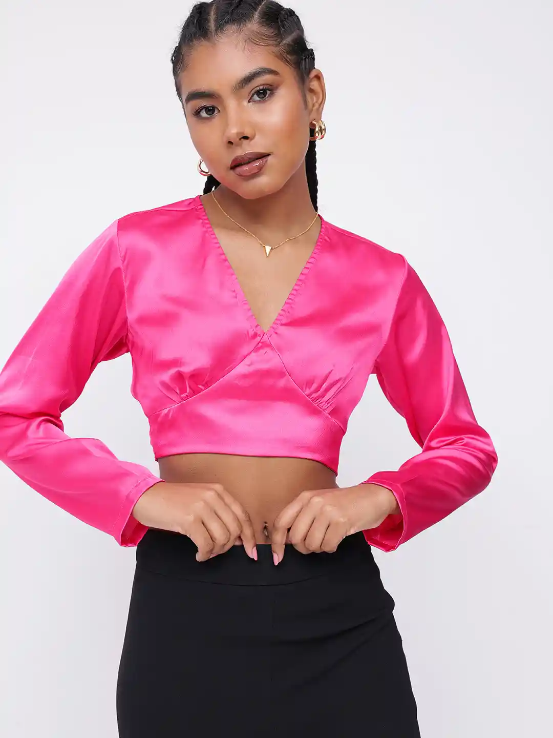Buy DressBerry Rouged V-Neck Satin Finish Crop Top Tops for