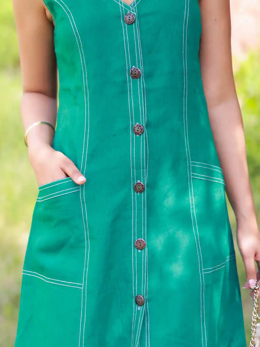 Ambraee Linen V-Neck Sleeveless A-Line Casual Dress