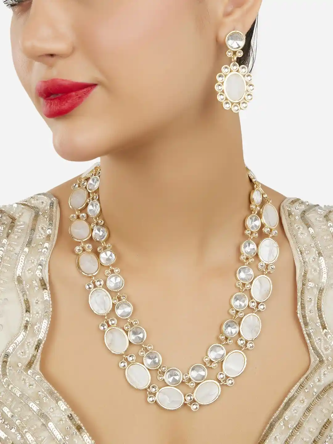 Buy Zaveri Pearls Gold-Plated Stones Studded Jewellery Set