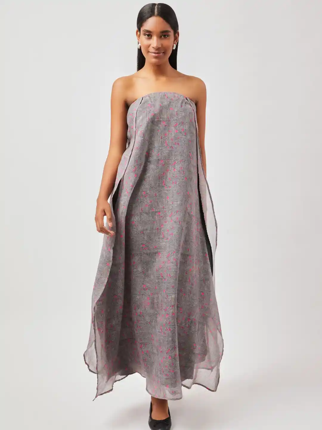 Buy Contemponari Abstract Print Strap Less Linen Maxi Dress