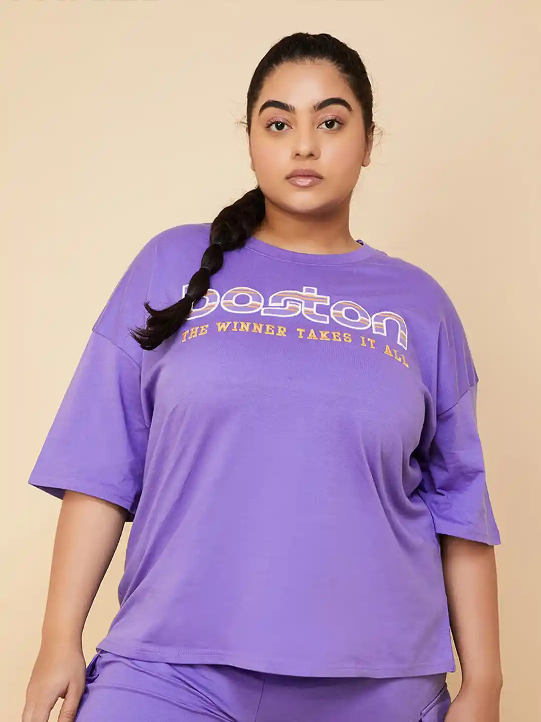 Buy max Women Typography Printed Drop-Shoulder Sleeves T-shirt