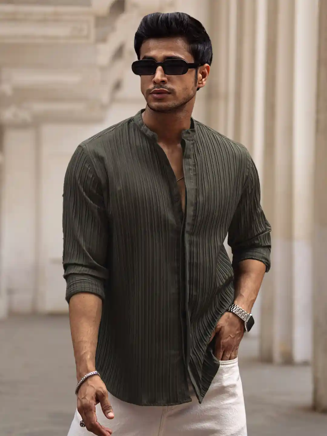 Buy Powerlook India Slim Mandarin Collar Long Sleeves Regular Fit - Main Image