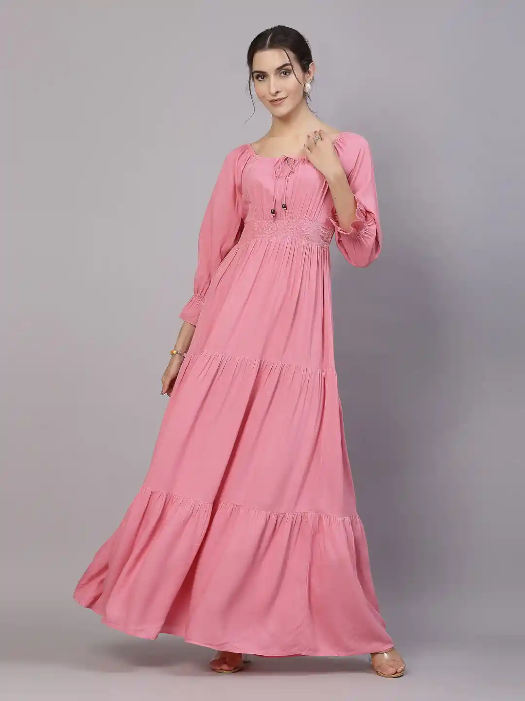 Pink Bell Sleeve Maxi Petite Long Sleeve Square Neck Slinky Maxi