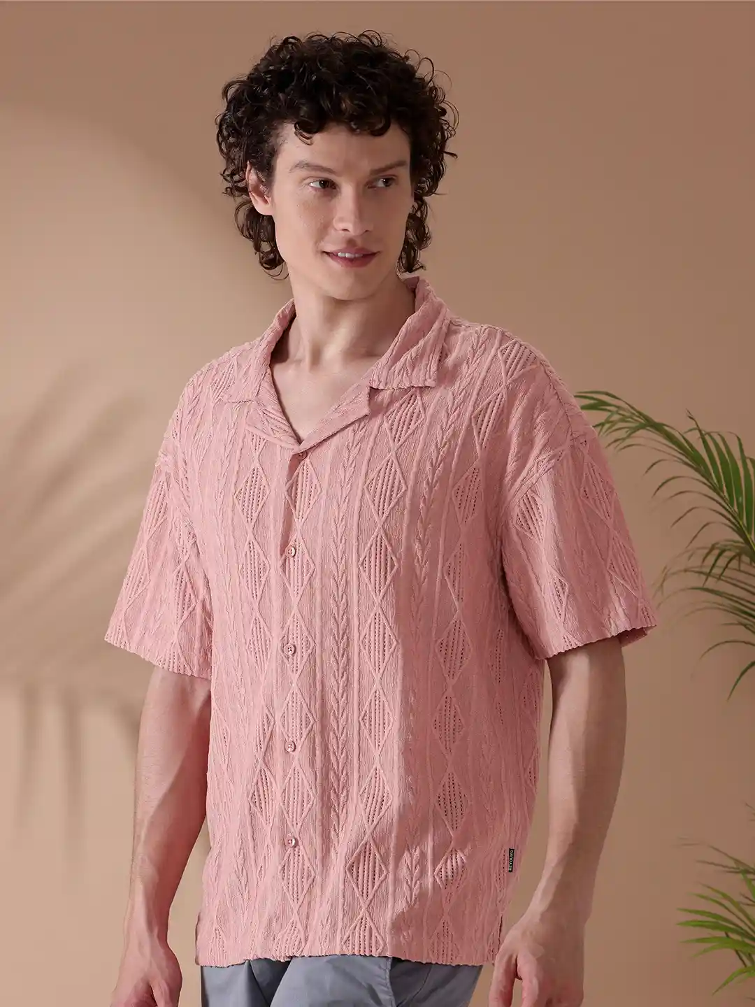 Beyoung Self Design Cuban Collar Drop Shoulder Sleeves Crochet Oversized  Casual Shirt