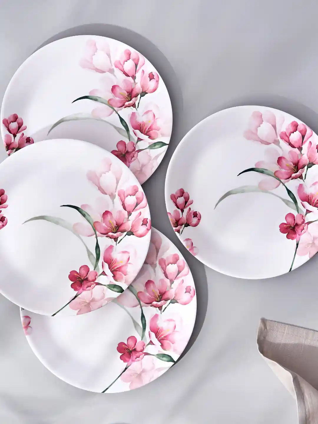 Buy Home Centre Spinel 4Pcs White Pink Printed Melamine Dinner